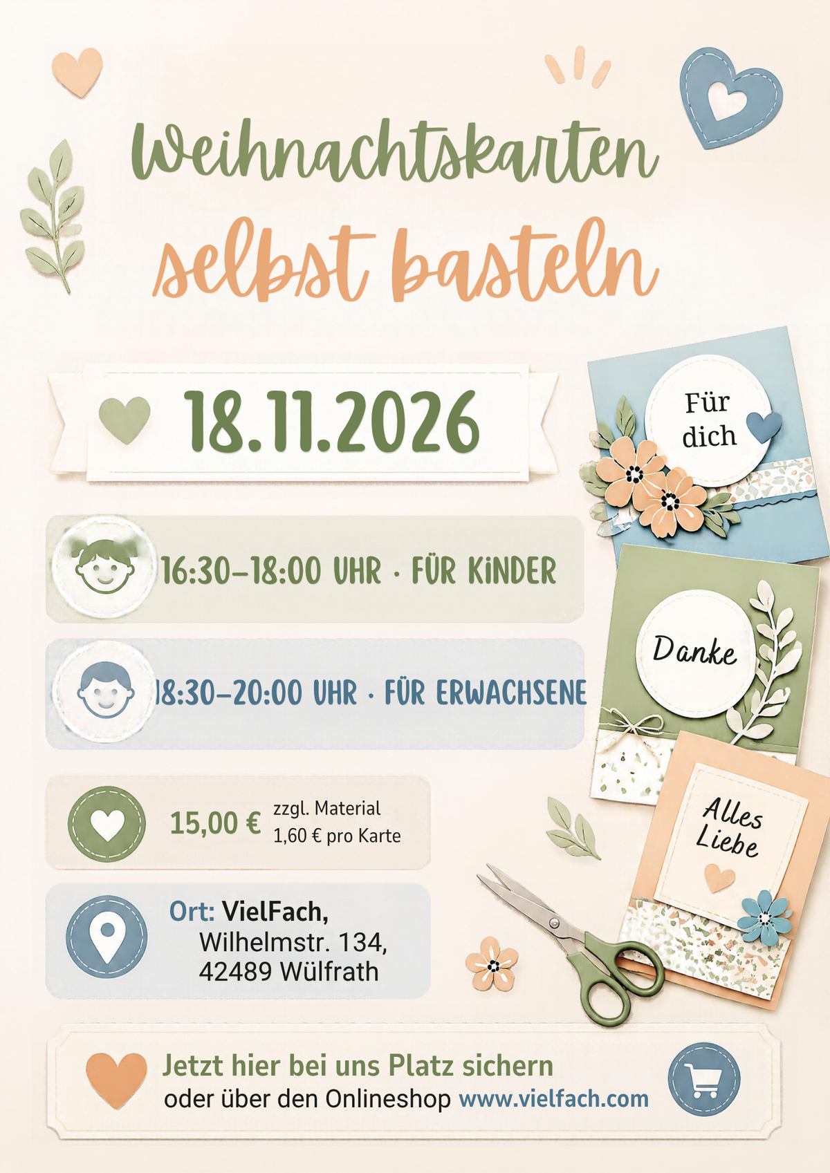 18.11.2026 Weihnachtskarten basteln Kinderkurs und Abends für Erwachsene