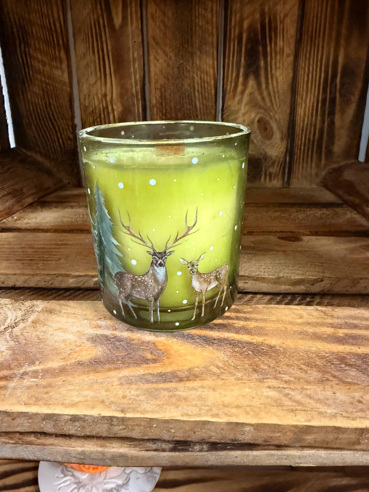Kerze im Glas Hirsch im Wald