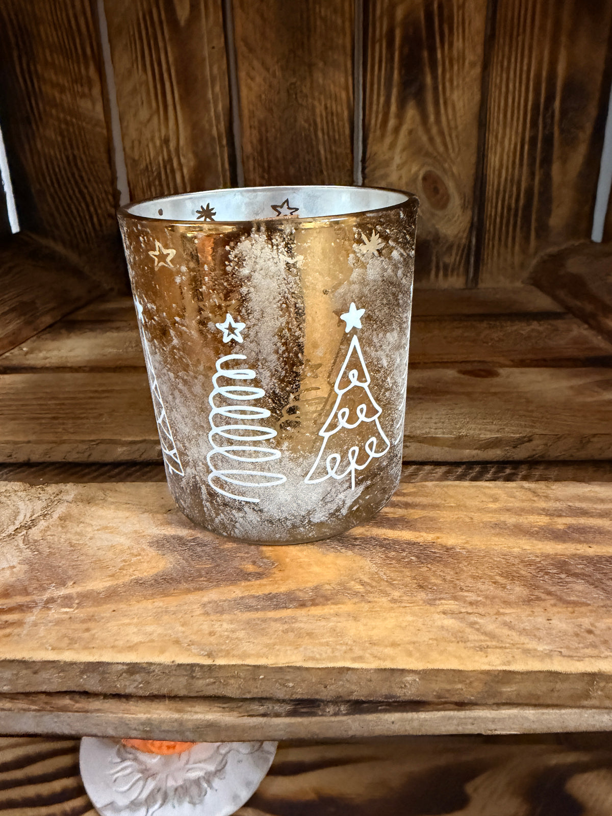 Kerze im Glas Tannenbäume Gold