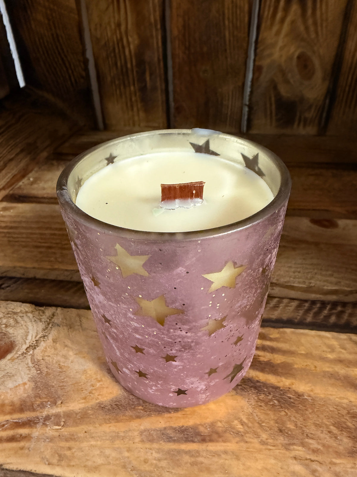 Kerze im Glas Sterne Rosa