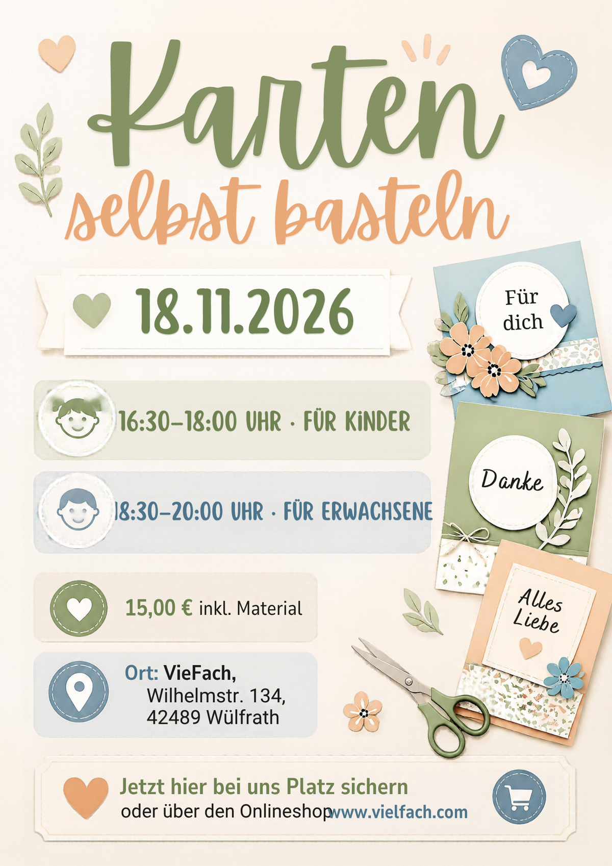 18.11.2026 Karten basteln Kinderkurs und Abends für Erwachsene